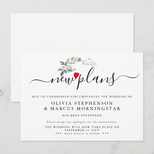 Invitación Nuevos planes para un evento pospuesto en Leafy mo (Anverso / Reverso)
