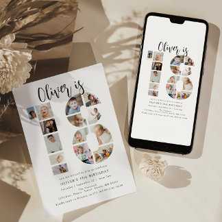 Invitación Número 18 Photo Co|lage 18 Cumpleaños