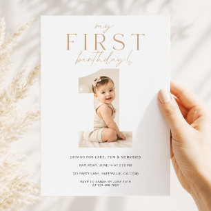 Invitación Número 1 Foto Moderna Cumpleaños Primero