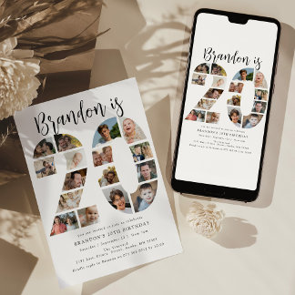 Invitación Número 20 Foto Co|lage Cumpleaños 20