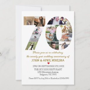Invitación Número 70 Aniversario del Boda de Fotografía Perso