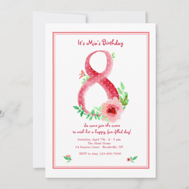 Invitación número 8 rosa (Anverso)