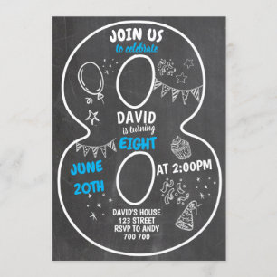 Invitación Número azul del niño de octavo cumpleaños