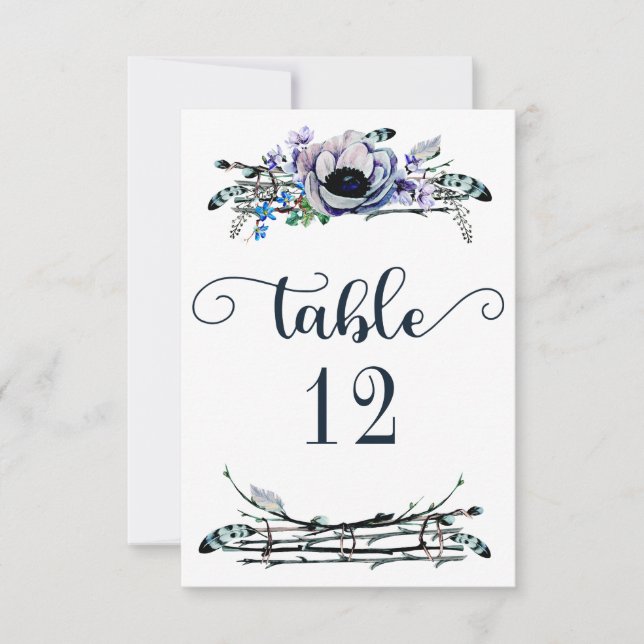 Invitación Número de asiento de la mesa floral Boho Moda Mint (Anverso)