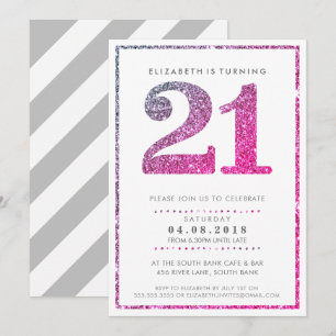 Invitación NÚMERO DE EDAD GRANDE INVITAR A glam 21 rosa purpu