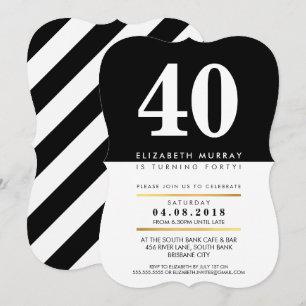 Invitación NÚMERO DE EDAD NEGRITA Relieve metalizado de oro f