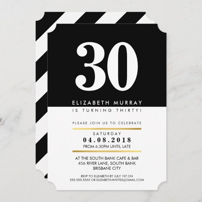 Invitación NÚMERO DE EDAD NEGRO NÚMERO mínimo blanco blanco 3 (Anverso / Reverso)