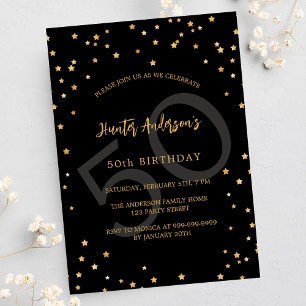 Invitación Número de estrellas de oro negro de cumpleaños