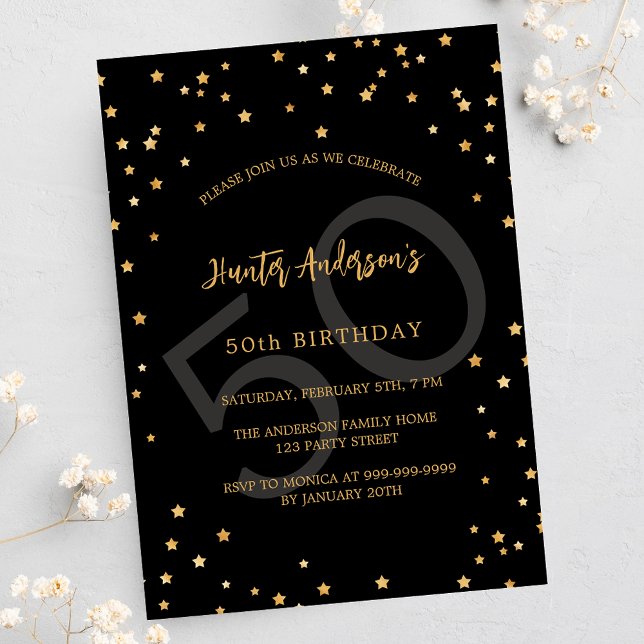 Invitación Número de estrellas de oro negro de cumpleaños (Subido por el creador)