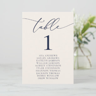 Invitación Número de la mesa de asiento del Boda azul y crema