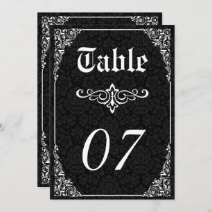 Invitación Número de la mesa de matrimonio de Damask en negro