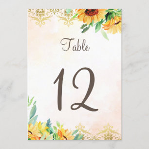 Invitación Número de la mesa girasoles florales bodas