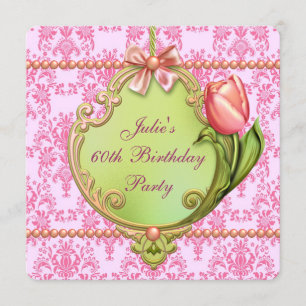 Invitación Número de la mujer rosada del damasco de los