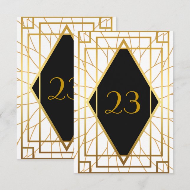 Invitación Número de la tabla,Gran Gatsby,elegante,negro dora (Anverso / Reverso)
