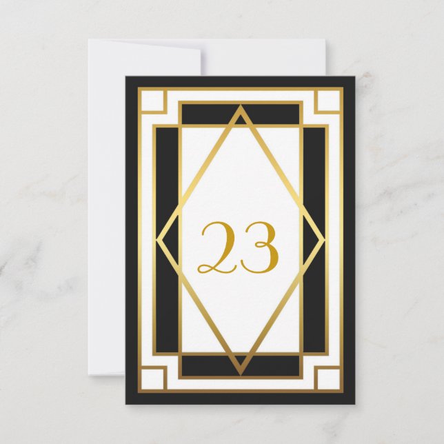 Invitación Número de Mesa,Gran Gatsby,elegante,chic,blanco ne (Anverso)