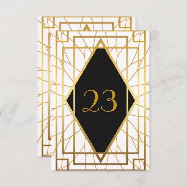 Invitación Número de Mesa, Gran Gatsby, elegante, oro blanco  (Anverso / Reverso)