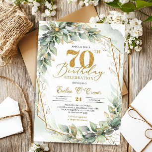 Invitación Número de oro acuarela eucalipto 70 cumpleaños
