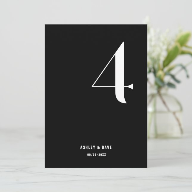 Invitación Número de tabla 4 Número de tabla negrita Boda neg (Anverso de pie)