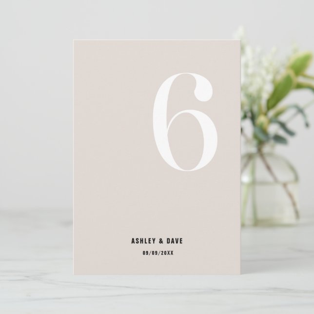 Invitación Número de tabla 6 Número de cuadro negrita Boda be (Anverso de pie)