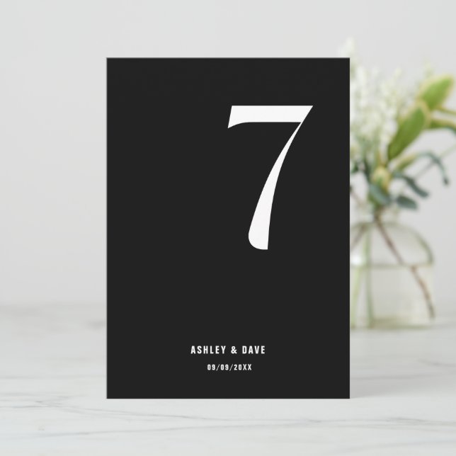 Invitación Número de tabla 7 Número de tabla negrita Boda neg (Anverso de pie)
