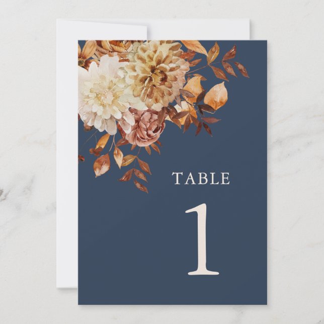 Invitación Número de tabla azul de la Marina de otoño (Anverso)