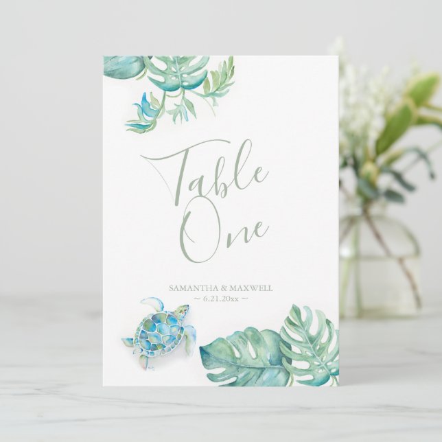 Invitación Número de tabla Boda de hojas de palmas tropicales (Anverso de pie)
