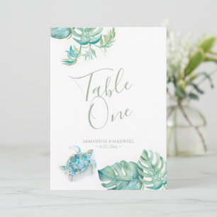 Invitación Número de tabla Boda de hojas de palmas tropicales