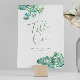 Invitación Número de tabla Boda de hojas de palmas tropicales