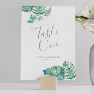 Invitación Número de tabla Boda de hojas de palmas tropicales