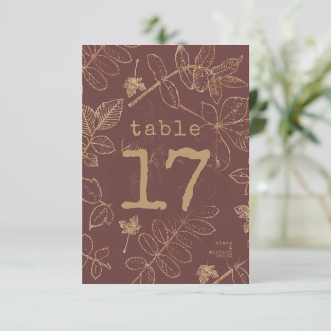 Invitación Número de tabla Boda de la hoja dorada ID de Borgo (Anverso de pie)