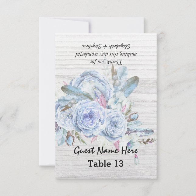 Invitación Número de tabla boda Escort Boho Flor Madera blanc (Anverso)