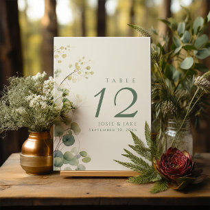Invitación Número de tabla boda Eucalipto floral romántico