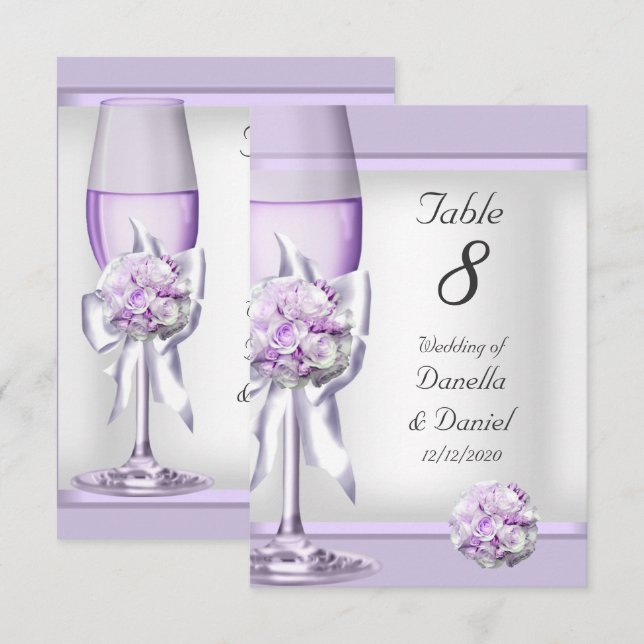 Invitación Número de tabla boda Lavender Lilac púrpura 3 (Anverso / Reverso)