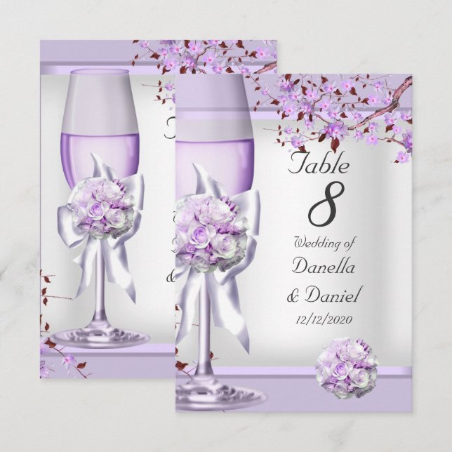 Invitación Número de tabla boda Lavender Lilac púrpura 4 (Anverso / Reverso)