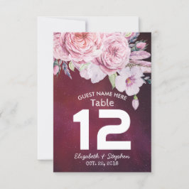 Invitación Número de tabla boda Pañuelas Florales Luces Púrpu