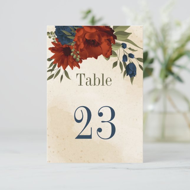 Invitación número de tabla botánica de flores de la marina na (Anverso de pie)