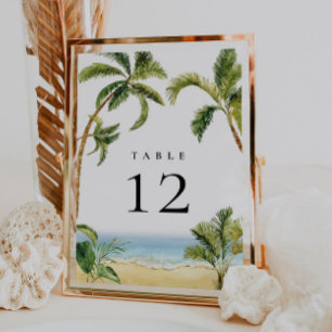 Invitación Número de tabla de árbol de palmas tropical
