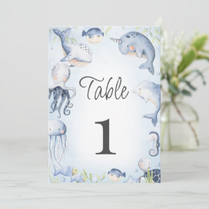 Invitación Número de tabla de Baby Shower Blue Under Sea Boys