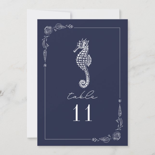 Invitación Número de tabla de Boda azul de la Marina Rustica  (Anverso)