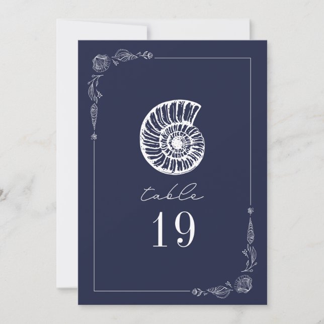Invitación Número de tabla de Boda azul oscuro de la escapara (Anverso)