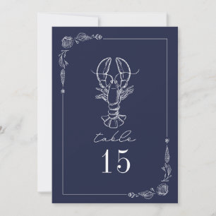 Invitación Número de tabla de Boda azul oscuro de langosta rú