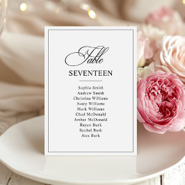 Invitación Número de tabla de Boda blanco y negro clásico