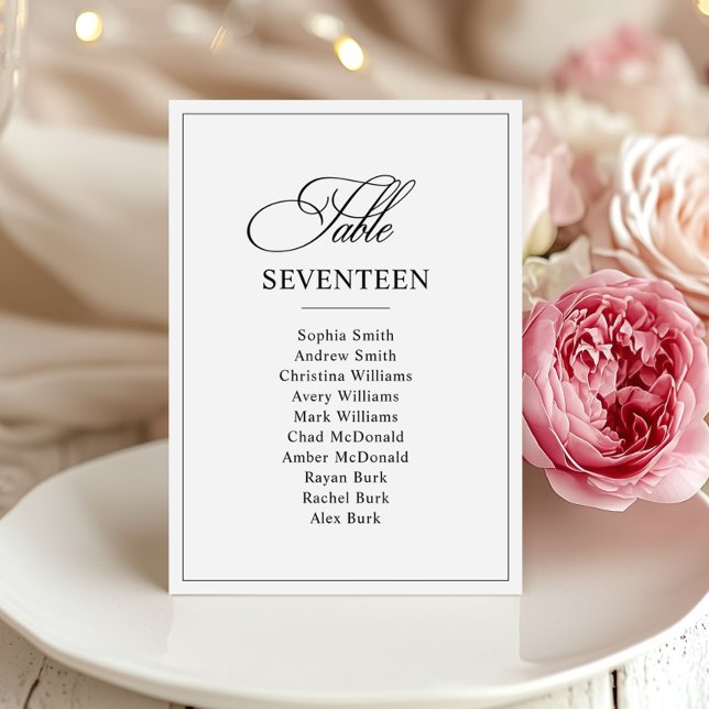 Invitación Número de tabla de Boda blanco y negro clásico (Subido por el creador)