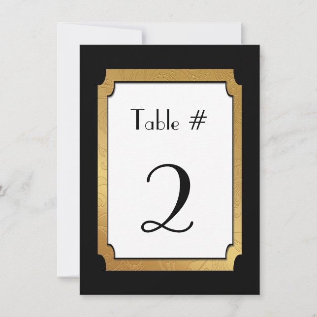 Invitación Número de tabla de Boda de Boda negro y dorado (Anverso)