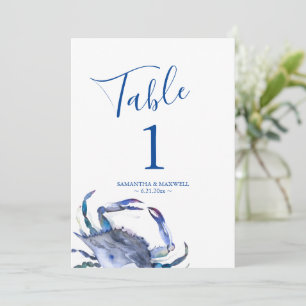 Invitación Número de tabla de Boda de cangrejo de color azul 
