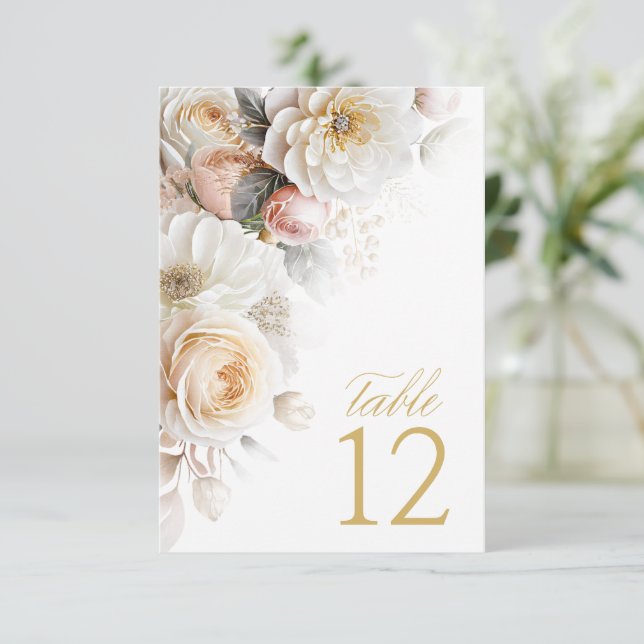 Invitación Número de tabla de Boda de drama floral ID1022 bla (Anverso de pie)