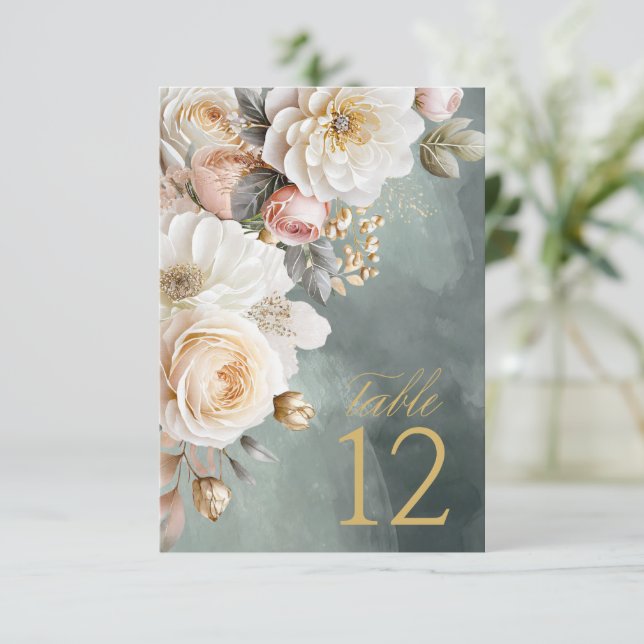 Invitación Número de tabla de Boda de drama floral ID1022 ver (Anverso de pie)