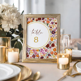 Invitación Número de tabla de Boda de flor silvestre de caída