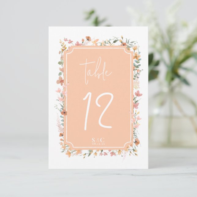 Invitación Número de tabla de Boda de flor silvestre soleado  (Anverso de pie)