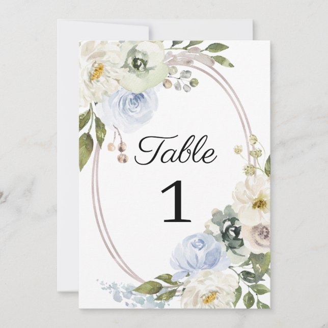Invitación Número de tabla de Boda de floral azul ruso (Anverso)